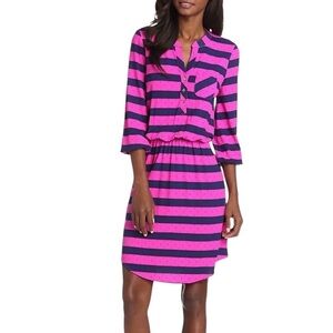 Lilly Pulitzer Women’s Dress Striped Balloon Sleeve Cinch Waist Pink Blue Size M